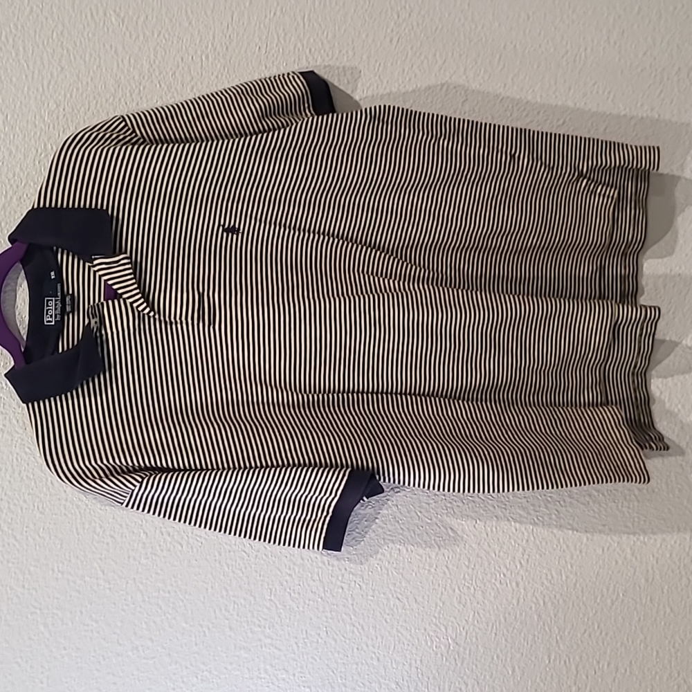 Vintage POLO Ralph Lauren shirt XXL navy blue & cream stripes